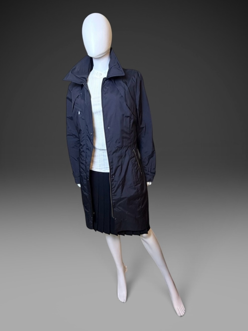 Cole Haan Black Lightweight Belted Raincoat - XL